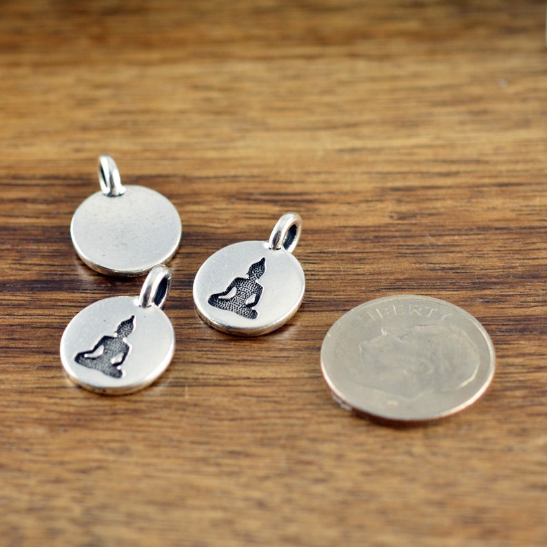 Buddha Pendant 3pc Silver Buddha Charm TierraCast Meditation Charm