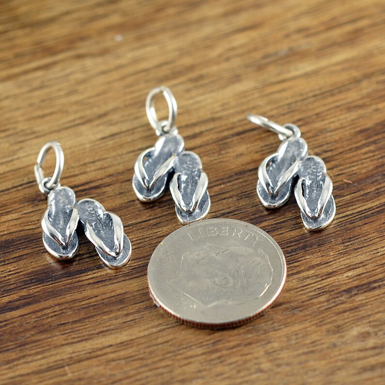 Beach Lover Charm Beach Sterling Silver Flip Flop Charm 3-D Flip Flop Charm Pendant Ocean