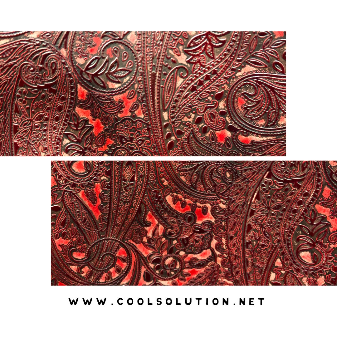 Embossed Leather Sheets, Paisley Pomegranate, Custom Cuts