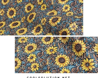 Découpes en cuir à imprimé floral tournesol occidental - Tailles disponibles - Cuir de vachette pour sacs, boucles d'oreilles, portefeuilles - Cuir imprimé