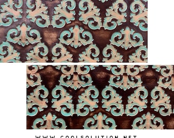 Embossed Leather Sheets King Turquoise Brown, Cut to Size, 1.2-1.4 mm / 3-3.5 oz Leather for wallets, soft leather for earrings,