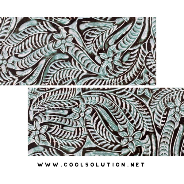 Embossed Leather Dallas Turquoise, Cut to Size, Leather Sheets 1.2-1.4 mm / 3-3.5 oz For Bags, Earrings, Wallets, Upholstery