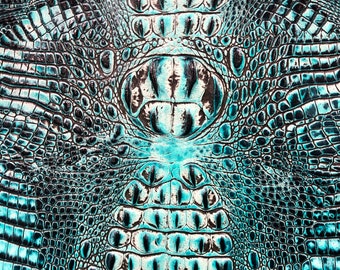 Embossed Leather Sheets, Crocodile Sea Turquoise , Custom Cuts, Leatherworking,  1.2-1.4 mm / 3-3.5 oz For Bags, Earrings, Wallets,