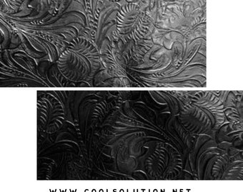 Embossed Leather Sheet Floral Black, Cut to Size, Leatherworking,  1.2-1.4 mm / 3-3.5 oz Leather for Bags, Wallets or any DIY