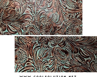Embossed Leather Floral Turquoise, Custom Cuts, Leatherworking, Leather Sheets 1.2-1.4 mm / 3-3.5 oz Leather for Bags, Wallets or any DIY