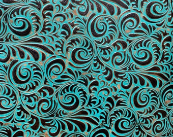 Half Hide Caracol Turquoise Approx 20/23 Sqft 85 x 40 Inches Approx - Cowhide Embossed Leather Western Embossed Leather for Crafters
