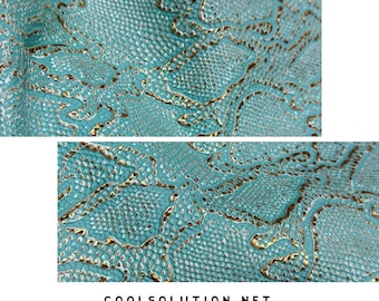 Cuir gaufré or menthe Cascabel - Feuilles de cuir à motif reptile avec contraste métallique pour travaux manuels et accessoires