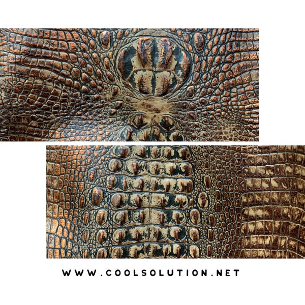 Embossed Leather Sheets, Crocodile Brown Copper, Cut to Size, Leatherworking,  1.2-1.4 mm / 3-3.5 oz For Earrings, Wallets, Upholstery