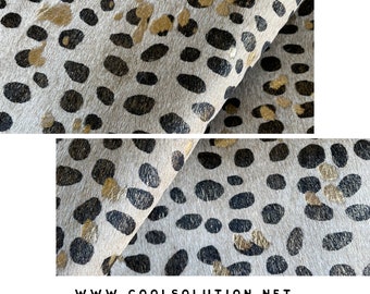 Cheetah on Beige Acid Washed Gold Cowhide Leather Sheets, Custom Cuts, Hair On , 4.5-5oz - 1.8-2mm, Leatherworking, Metallic Leather