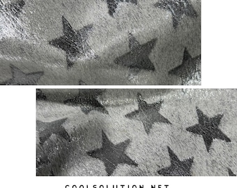 Leather Sheets, Metallic Leather Acid Washed Silver with Stars, Cowhide Leather, Custom Cuts, Hair On 4.5-5oz - 1.8-2mm for Crafters