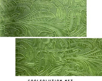 Embossed Leather Sheets Denver Green, Cut to Size,  1.2-1.4 mm / 3-3.5 oz for Earrings, Bags, Hey Dudes, Wallets, Tack, Upholstery