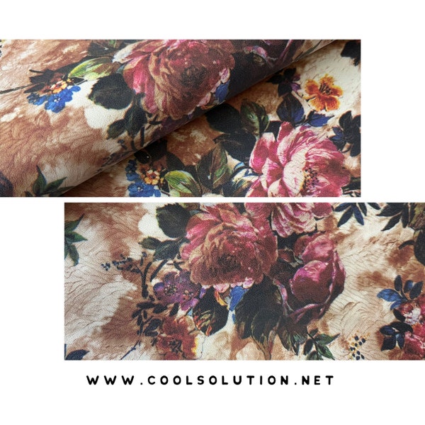 Roses Printed Beige Printed Leather Cuts - Sizes Available - Cowhide Leather for Bags, Earrings, Wallets - Leather Printed, Floral Print