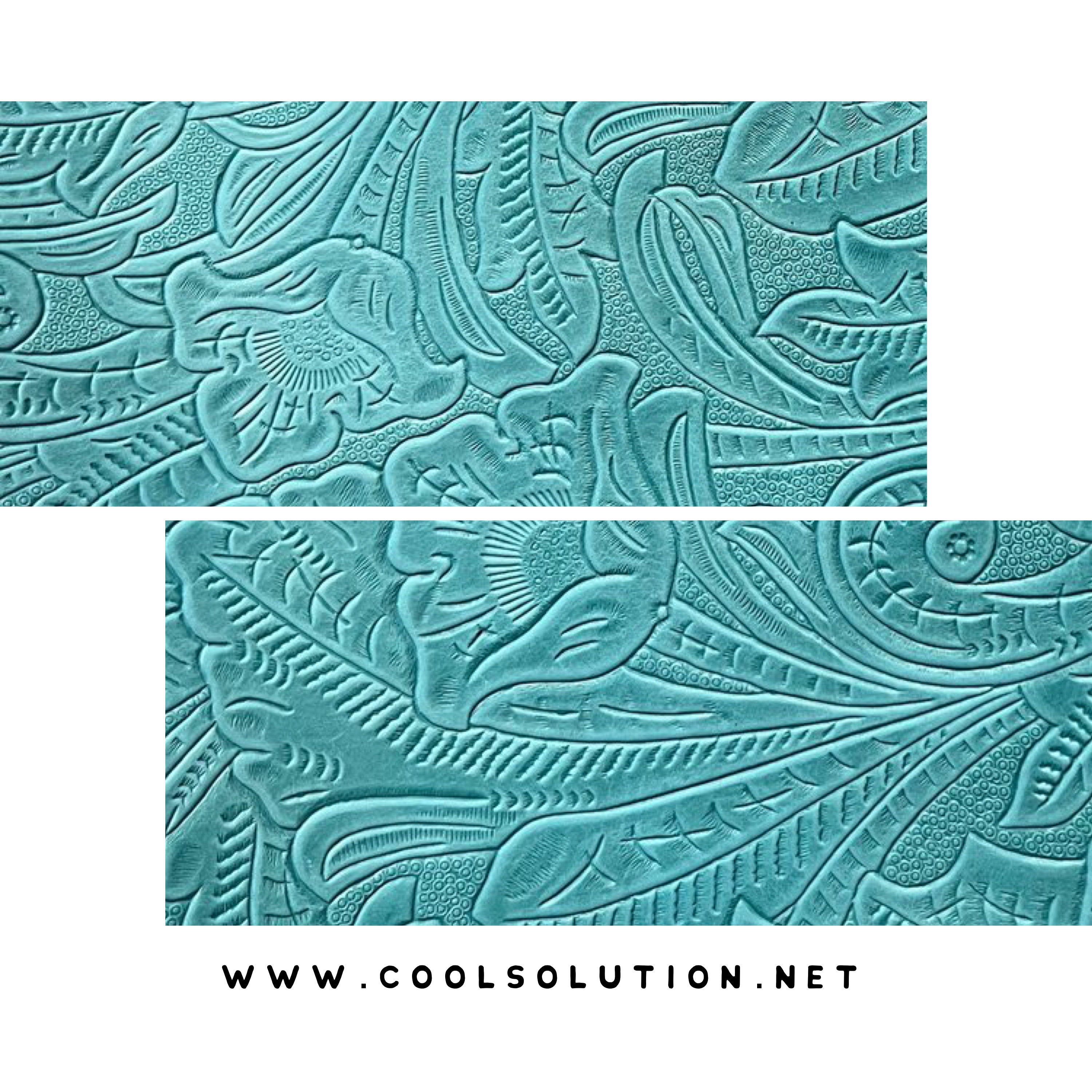 Embossed Leather Sheets Denver Turquoise, Cut to Size,  1.2-1.4 mm / 3-3.5 oz for Earrings, Bags, Jewelry, Hey Dudes, Wallets, Tack,