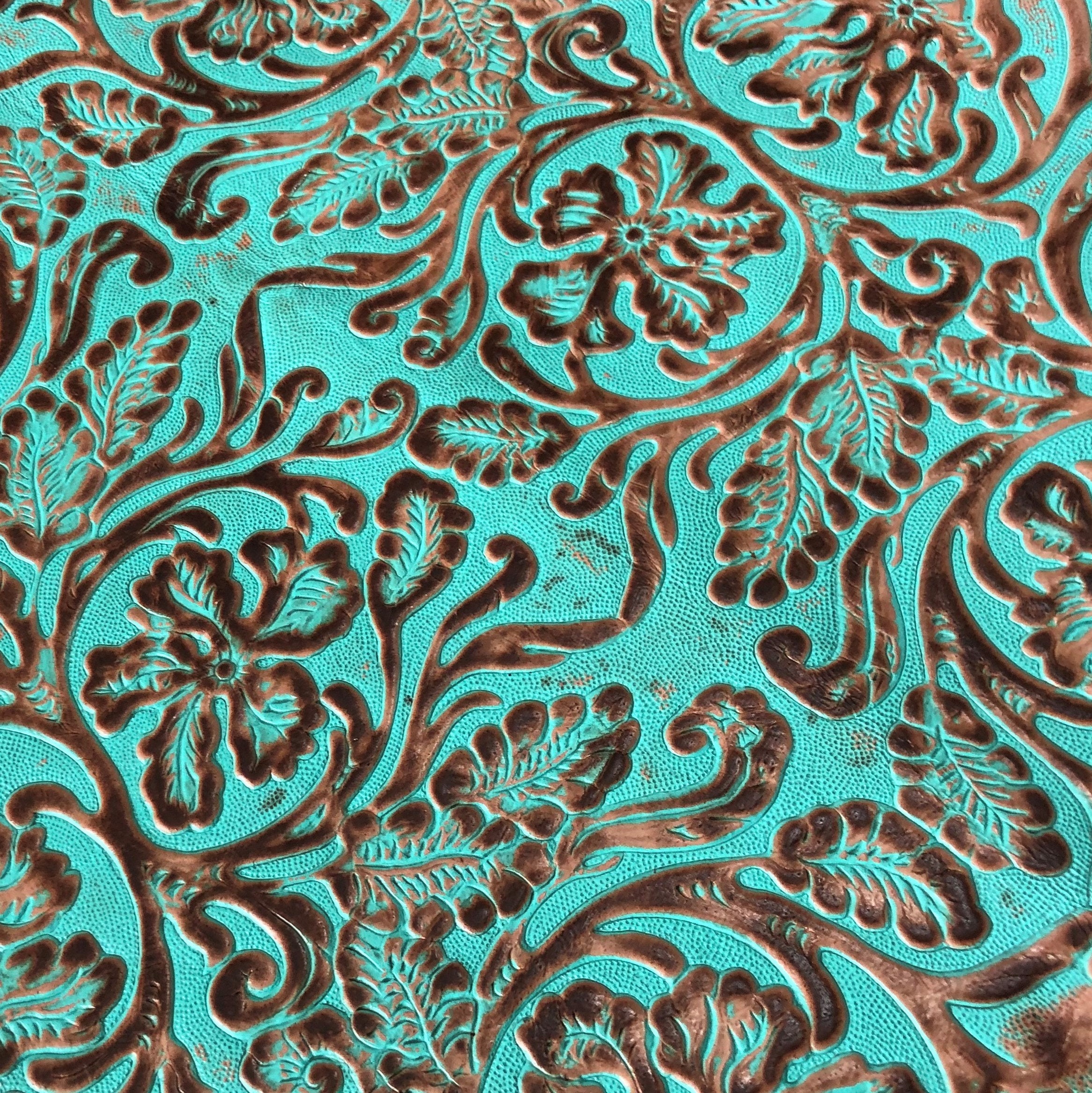 Embossed Leather Sheets With Turquoise Floral Pattern DIY Etsy