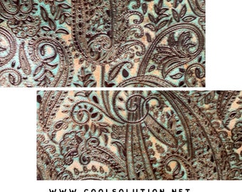 Embossed Leather Sheets, Paisley Turquoise Brown, Leatherworking,  1.2-1.4 mm / 3-3.5 oz For Bags, Earrings, Wallets Leather by square