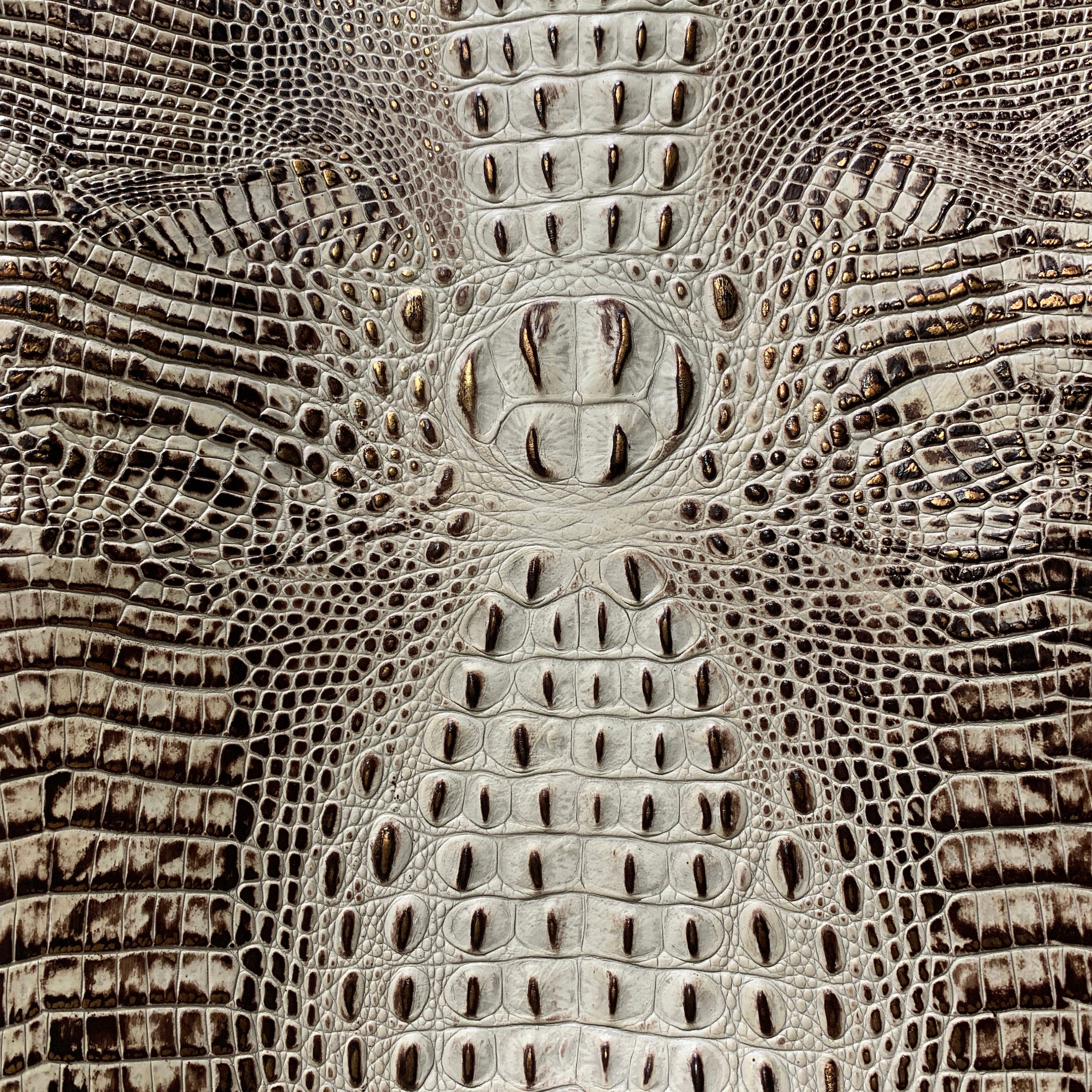 Embossed Leather Sheet, Croc Ivory Chocolate & Gold, Cut to Size, Leatherworking,  1.2-1.4 mm / 3-3.5 oz For Bags, Wallets, DIY by Square