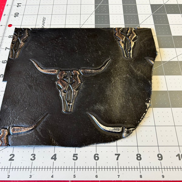 Embossed Leather Scraps Skull Longhorn Metallic Coffee #Z97 As Picture - Remnants - Scrap Leather Western Embossed Leather Supply for Crafts