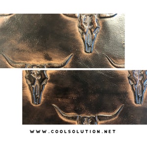 Embossed Leather Sheets Cattle Skulls Brown Copper, Custom Cuts, Leather Sheets 1.2-1.4 mm / 3-3.5 oz Leather for Bags, Wallets  or any DIY