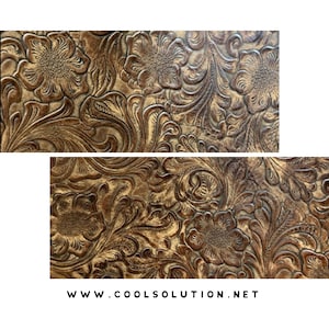 Embossed Leather Wildflower Brown, Custom Cuts 8x8, 10x12, 12x12, 18x16, Leatherworking, Leather Sheets 1.2-1.4 mm / 3-3.5 oz