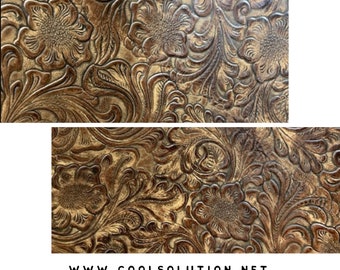 Embossed Leather Wildflower Brown, Custom Cuts 8x8, 10x12, 12x12, 18x16, Leatherworking, Leather Sheets 1.2-1.4 mm / 3-3.5 oz