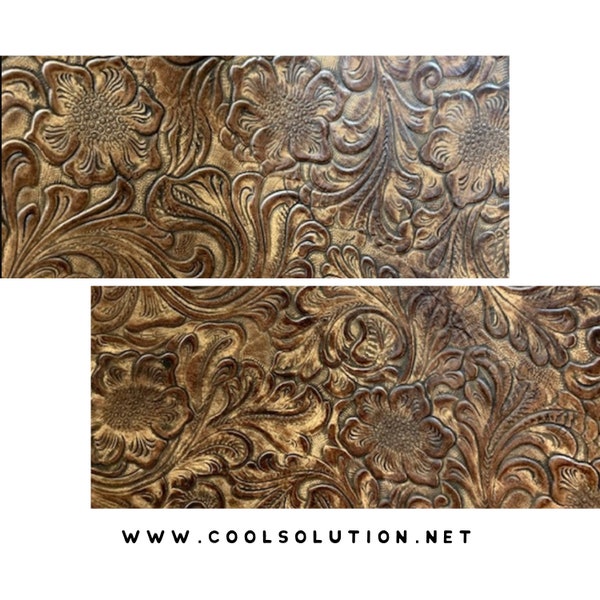 Embossed Leather Wildflower Brown, Custom Cuts 8x8, 10x12, 12x12, 18x16, Leatherworking, Leather Sheets 1.2-1.4 mm / 3-3.5 oz