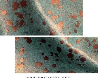 Leather Sheets, Metallic Leather Acid Wash Turquoise & Copper, Cowhide Leather, Custom Cuts, Hair On  4.5-5oz - 1.8-2mm,  Leathercraft