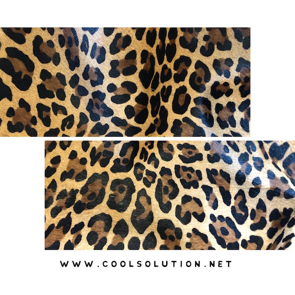 Cowhide Wild Leopard Stenciled Leather, Cut to Size, Hair On Leather, Printed Leopard, 4.5-5oz - 1.8-2mm, Leatherworking, Leather Sheets