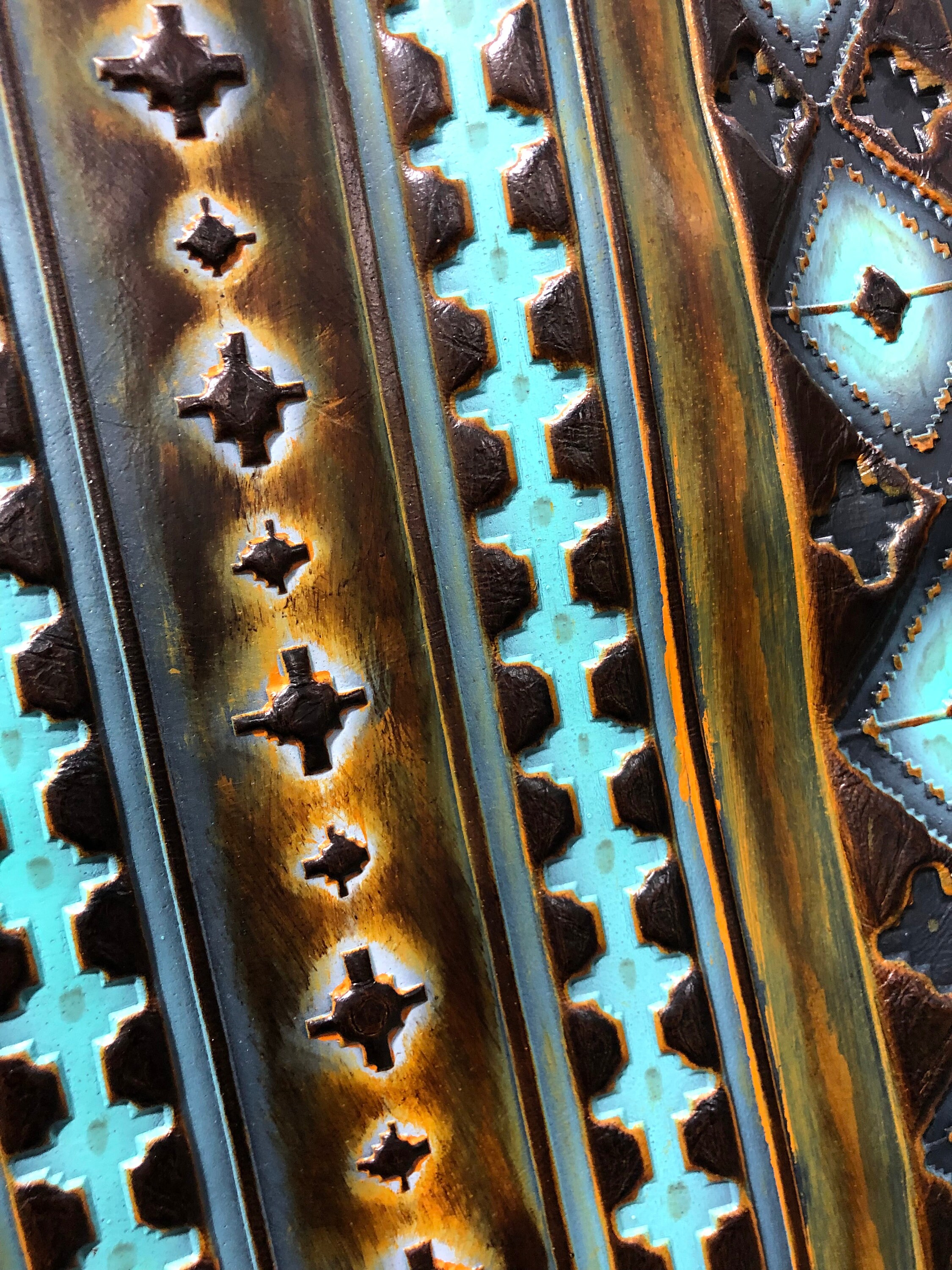 Embossed Leather Navajo Chocolate Mint Hand Painted Custom - Etsy