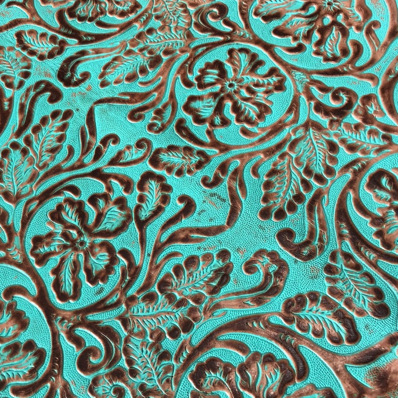Embossed Leather Cowboy Tool Turquoise Brown For Earrings Leather by Square Soft and Pliable for Crafters Bags Wallets Upholstery