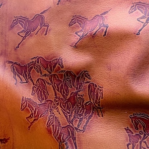 Leather Sheets Embossed Running Horses Saddle, Cut to Size, Leatherworking,  1.2-1.4 mm / 3-3.5 oz Leather for Bags, Wallets, Upholstery