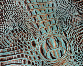 Leather Sheets Embossed Crocodile Turquoise Brown, Cut to Size, Leatherworking,  1.2-1.4 mm / 3-3.5 oz for Bags, Wallets, Cool Solution