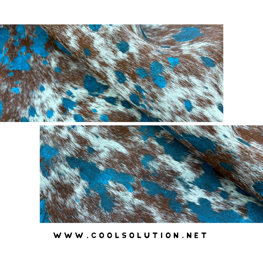 Cowhide Leather Sheets, Dyed Blue Acid Washed on Salt and Pepper, Hair