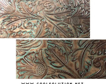 Embossed Leather Sheets Autumn Turquoise Brown, Cut to Size, Leatherworking, 1.2-1.4 mm / 3-3.5 oz for earrings, shoes, jewelry