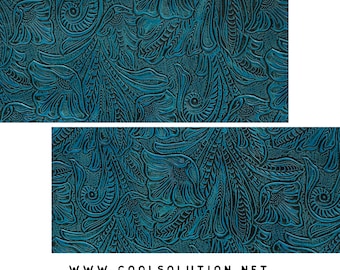 Embossed Leather Large Floral Teal, Custom Cuts, Leatherworking, Leather Sheets 1.2-1.4 mm / 3-3.5 oz Leather for Bags, Wallets or any DIY