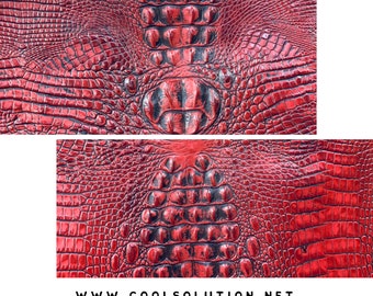 Embossed Leather Sheet, Crocodile Red, Cut to Size, Leatherworking,  1.2-1.4 mm / 3-3.5 oz For Bags, Wallets, DIY Leather by Square
