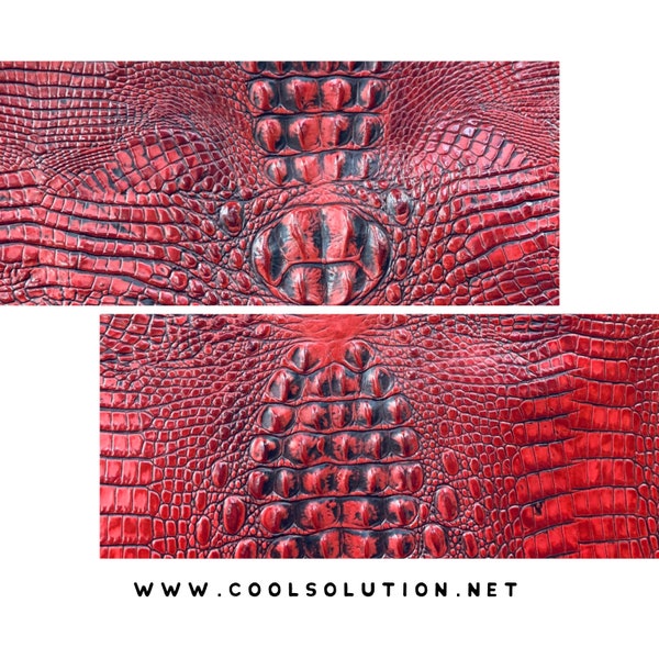 Embossed Leather Sheet, Crocodile Red, Cut to Size, Leatherworking,  1.2-1.4 mm / 3-3.5 oz For Bags, Wallets, DIY Leather by Square
