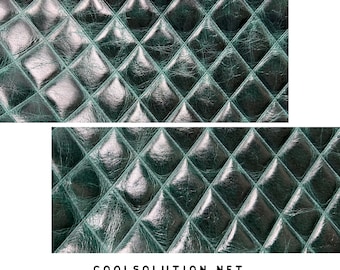 Diamond Stitch Teal Embossed Leather – Soft & Flexible Genuine Leather for Handbags, Wallets, Upholstery, Jewelry, Crafts – Free Shipping