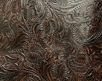 Embossed Leather Sheet Floral Chocolate, Cut to Size, Leatherworking,  1.2-1.4 mm / 3-3.5 oz Leather for Bags, Wallets or any DIY