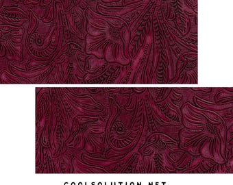 Embossed Leather Large Floral Cranberry, Custom Cuts, Leatherworking, Leather Sheets 1.2-1.4 mm / 3-3.5 oz Leather for Bags, Wallets