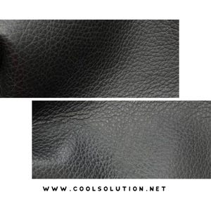 May include: Close-up of two sections of black leather. The leather has a textured, grainy surface with a pattern of small wrinkles and lines. The image is well-lit, showing the details of the leather's texture. The website address "WWW.COOLSOLUTION.NET" is at the bottom.