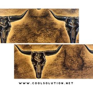 Embossed Leather Sheets Cattle Skulls Sepia, Custom Cuts, Leather Sheets 1.2-1.4 mm / 3-3.5 oz Leather for Bags, Wallets  or any DIY