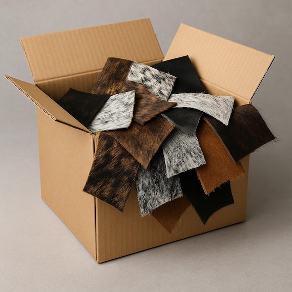 Assorted Hair On Cowhide Leather Scraps – Genuine Assorted Remnants for Crafts, Earrings, Western & Upholstery Projects