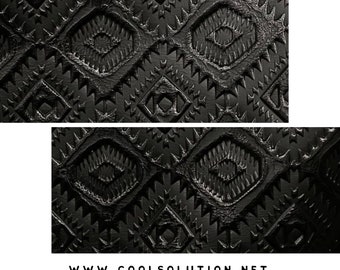 Leather Sheets Embossed Leather Aztec Black, Custom Cuts, 1.2-1.4 mm / 3-3.5 oz 8x8,10x8,12x12,30x30 Leather for bags, wallets, upholstery