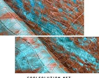 Leather Sheets, Embossed Hair-On Croc Acid Wash Turquoise, Cowhide Leather, Custom Cuts, Hair On  4.5-5oz - 1.8-2mm, Leatherworking, hoh
