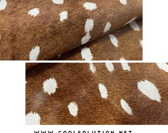 Cowhide Axis Deer Print Stenciled Leather, Cut to Size, Hair On Leather, Printed Leopard, 4.5-5oz - 1.8-2mm, Leatherworking, Leather Sheets