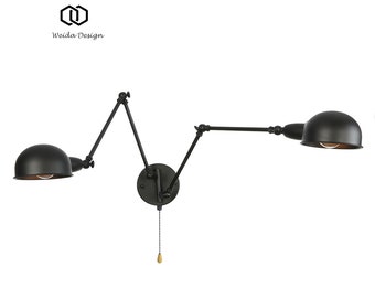 2 lampen - Plug-in wandlamp - Zwarte retro verstelbare wandverlichting - Spiegel frontverlichting - Swing Arm Wandlamp - Volledig spectrum