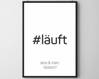 Poster #Läuft mit Namen und Datum | Personalisiert | Wunschname | Geschenk | Hochzeit | Valentinstag | Jahrestag | Verlobung | Liebespaar