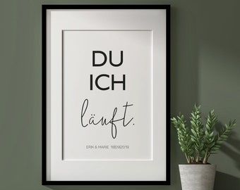 Poster DU ICH LÄUFT mit Namen und Datum | Personalisiert | Wunschname | Geschenk | Hochzeit | Valentinstag | Jahrestag | Verlobung | Paar