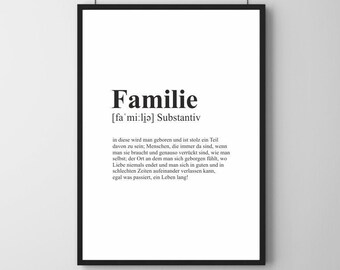 Poster FAMILIE Definition | Spruch | Geschenk | Geburtstag | Dankeschön | schwarz-weiß | Wörterbuch | Bedanken | Beschreibung | Sprüche