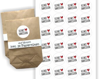 Kleines Dankeschön Aufkleber + 24 Tüten | Geschenk zum Befüllen / Basteln | Danke Sticker